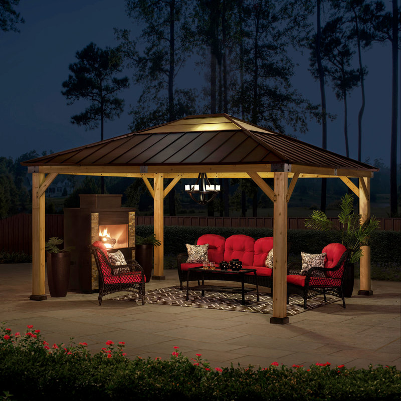 Cedar Framed Gazebo with Brown Steel Hardtop and Skylight