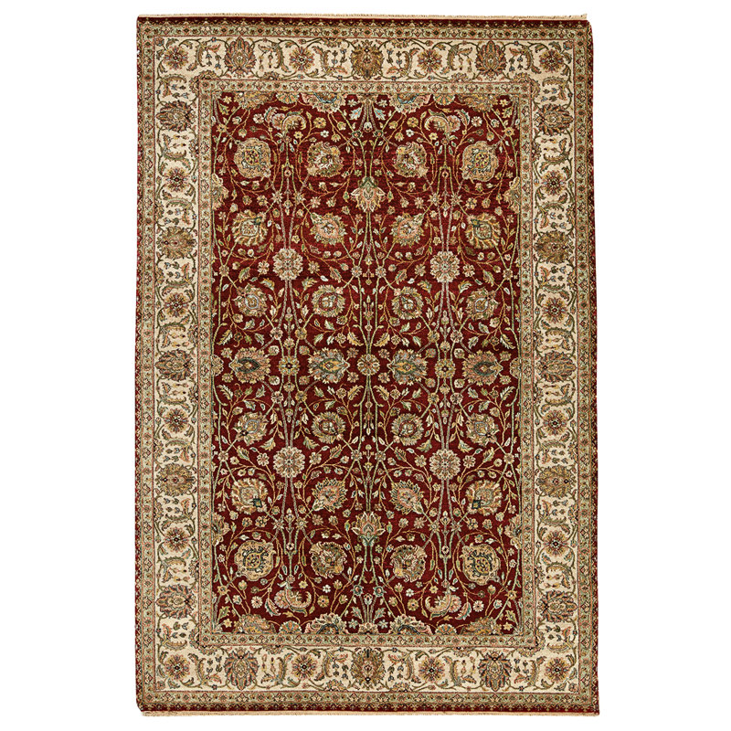 High-Quality Hand-Knotted Red And Ivory Area Rug