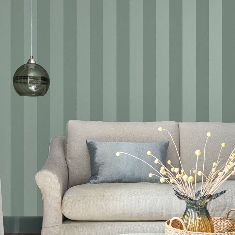 Laura Ashley, papier peint à rayures nacrées, Vert jade