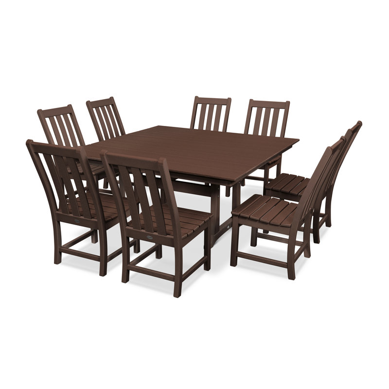 Vineyard 9-Piece Farmhouse Trestle Dining Set, Mahogany