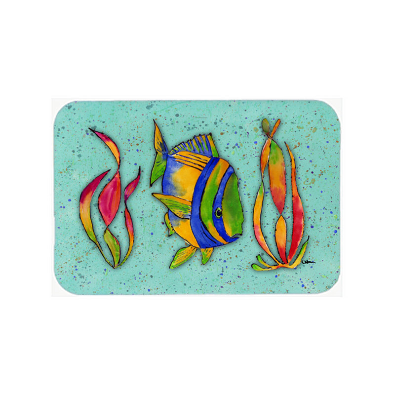 Caroline's Treasures Tropical Fish Glass Cutting Board, Teal