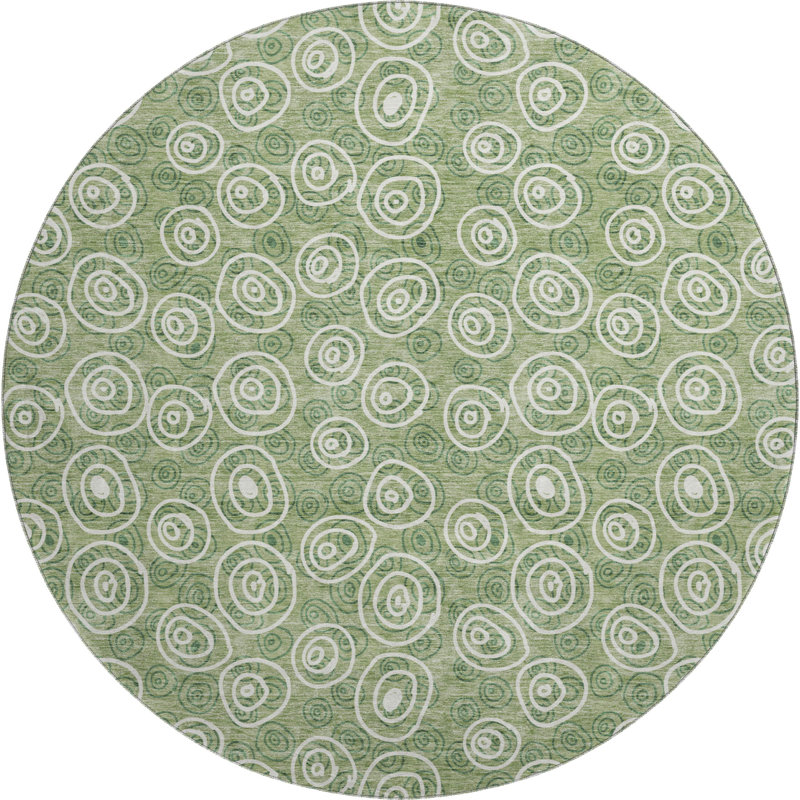 Premium Machine Washable Prisco Green Rug, Round 8'