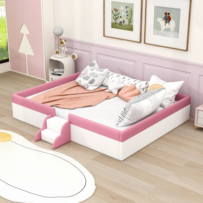 Upholstered Daybed with Guardrails and Stairs