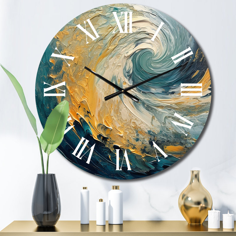 Horloge murale spirales abstraites Golden Ocean, Moyenne