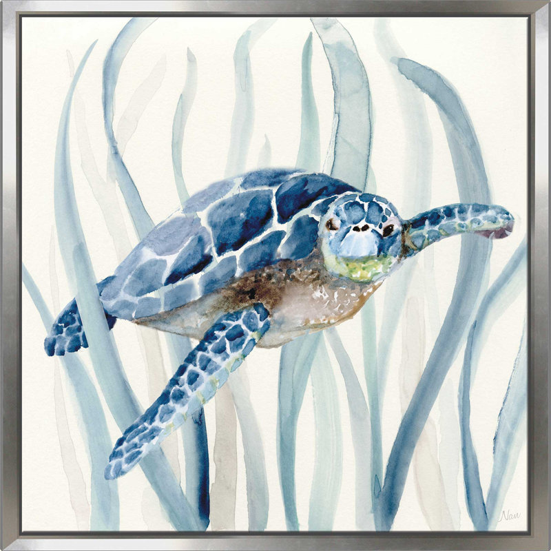 "Turtle In Seagrass I" par Nan, reproduction sur toile flottante, H 31,5 po x l 31,5 po x P 2 po, Cadre flottant argent