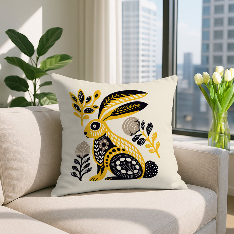 Coussin intérieur / extérieur Timi Rabbit, Jaune, Carré 15 po