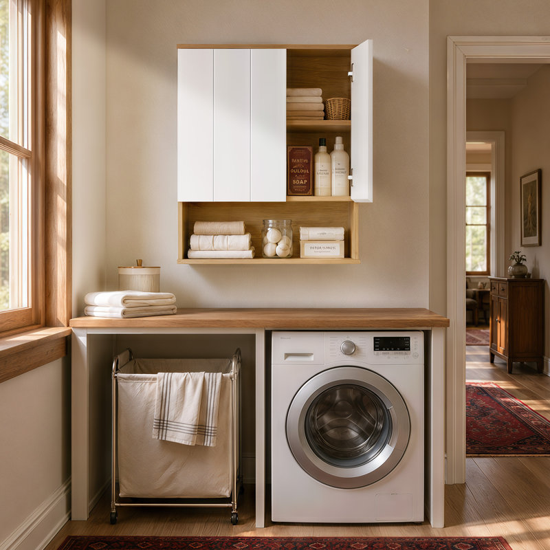 Armoire de rangement asymétrique au-dessus de la toilette, armoire murale de salle de bain bicolore l 24 "avec tablette ouverte et charnières à fermeture en douceur