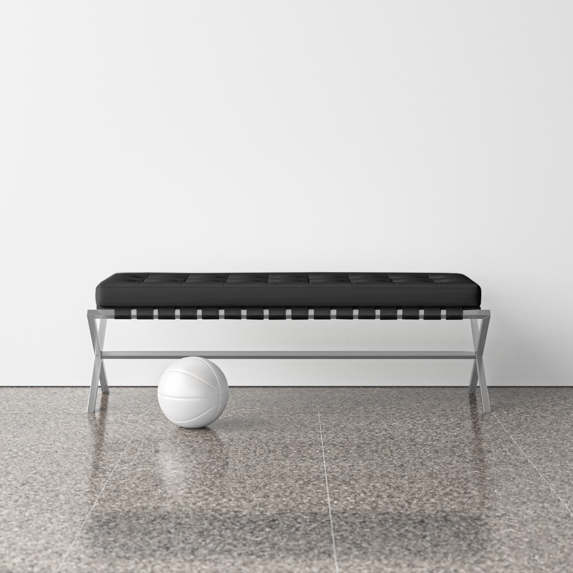 Canton 56" Vegan Leather Bench, White/Brushed Stainless Steel Base