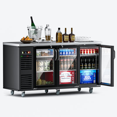 Digitale Essentials 72 Commercial Back Bar Cooler With 3 Glass Doors, 21.6 Cu.ft. Stainless Steel Top Back Bar Refrigerator