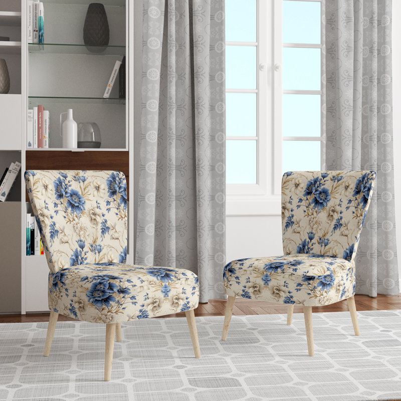 Chaise d'appoint rembourrée Cottage A, Motif victorien délice de camée bleu de cobalt