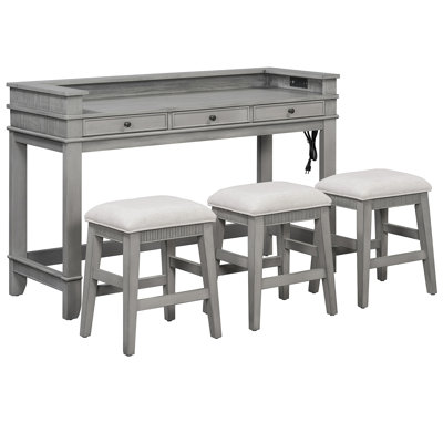 Ensemble de table de salle à manger 4 pièces pour 3 personnes, ensemble de table et chaises de cuisine rétro avec 3 tiroirs de rangement