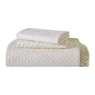 The Blue Nile Mills Geometric Fringe Cotton Blend Jacquard Bedspread And Pillow Sham Set