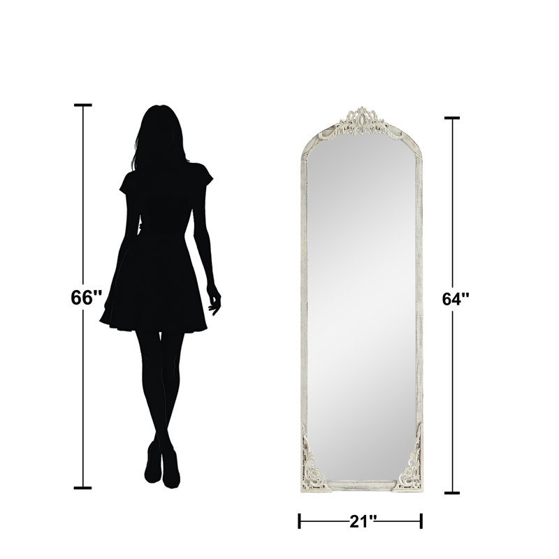 Miroir rétro avec cadre sculpté, Blanc patiné, 64 po x 21 po