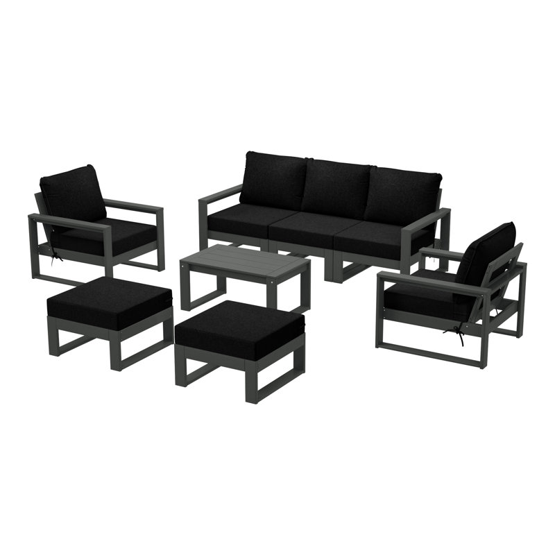Patio Sectional 8-Piece Lounge Sofa Set With Gray Frame, Black
