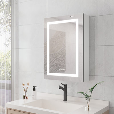 20 X 28 Inch Bathroom Medicine Cabinet With Mirror Wall Mounted LED Bathroom Mirror Cabinet With Lights, Anti-Fog, Waterproof, Dimmable,3000K~6000K, Single Door,Touch Swich, Storage Shelves