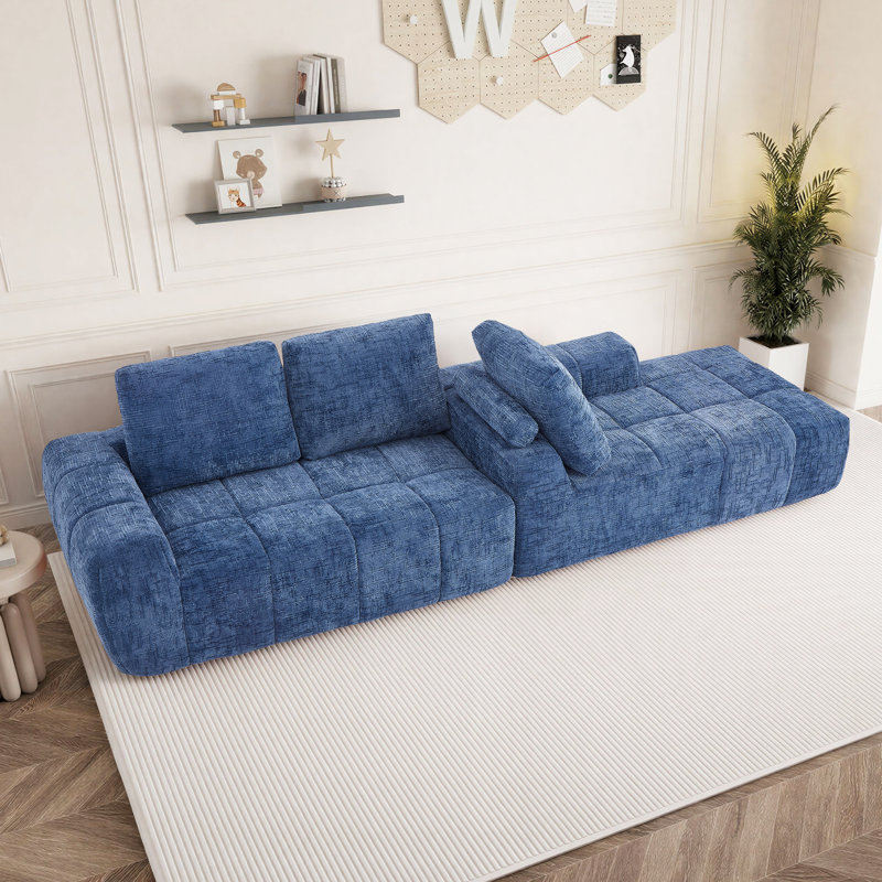 Alphonse Burwell 100" Chenille Compression Sectional Sofa – Convertible L-Shaped Plush Textured Couch with DIY Layout for Living Room, Apartment & Small Spaces