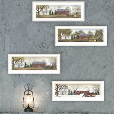 Décoration murale décorative quatre saisons: cadre blanc, couleurs scintillantes. Chambre à coucher. Bois et papier. 20,21 x 1 x 8,12 po, 8,12 lb éblouissant pour le salon 20,21 po x 1
