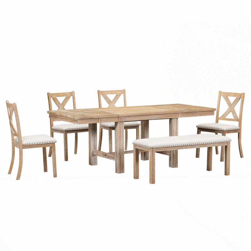 Raelene Modern 6-Piece Extendable Dining Table With Footrest,kitchen table set with Leaf,dining table set,dining room set
