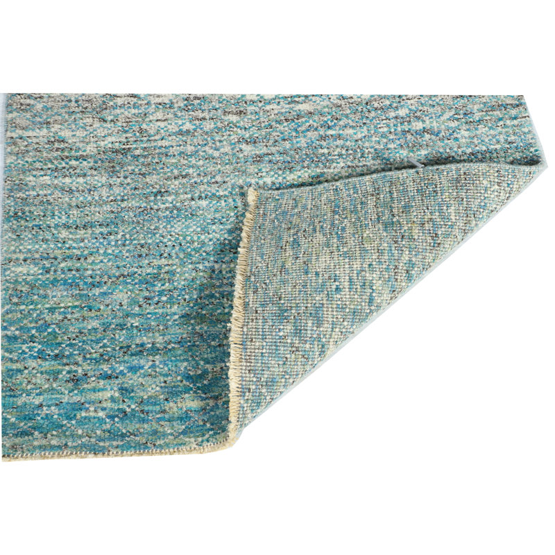 Tapis turquoise et sable noué à la main de haute qualité, Tapis de couloir 2 pi 6 po x 10 pi