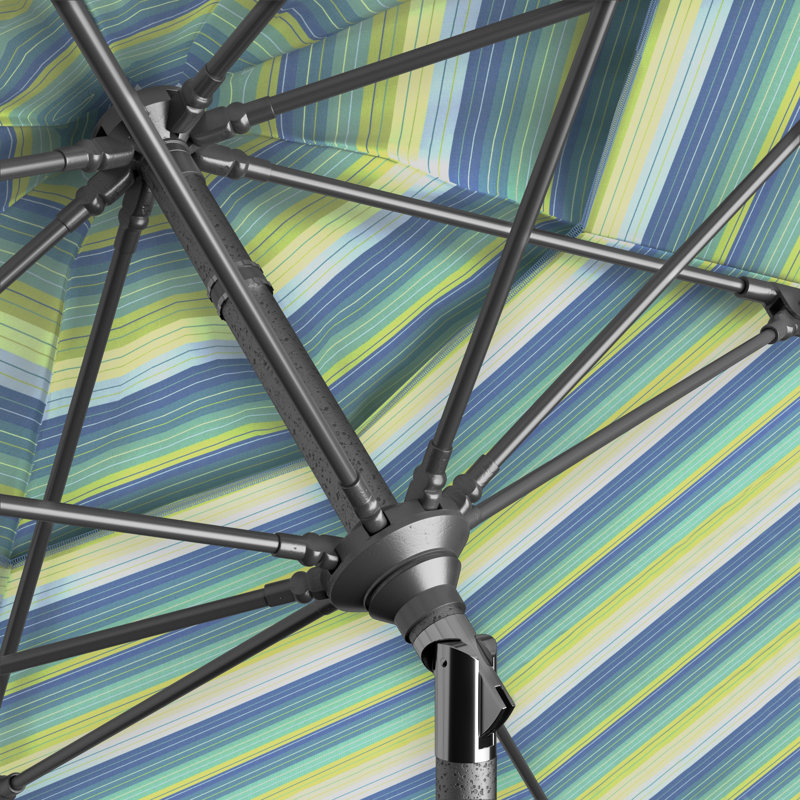 Parasol de patio de 11 pieds avec nervures en fibre de verre et inclinaison du collier, Sunbrella® à rayures vertes