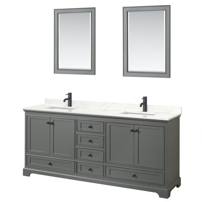 Ensemble de meuble-lavabo double autoportant 80 po avec plateau en quartz Deborah