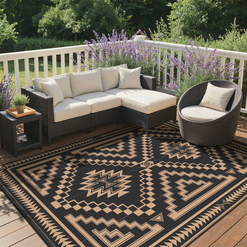 Shimeek Reversible Outdoor Mat, Waterproof Plastic Outdoor Mat, Black&Brown,Rectangle 6' x 9',Black Brown, Rectangle 6' x 9'