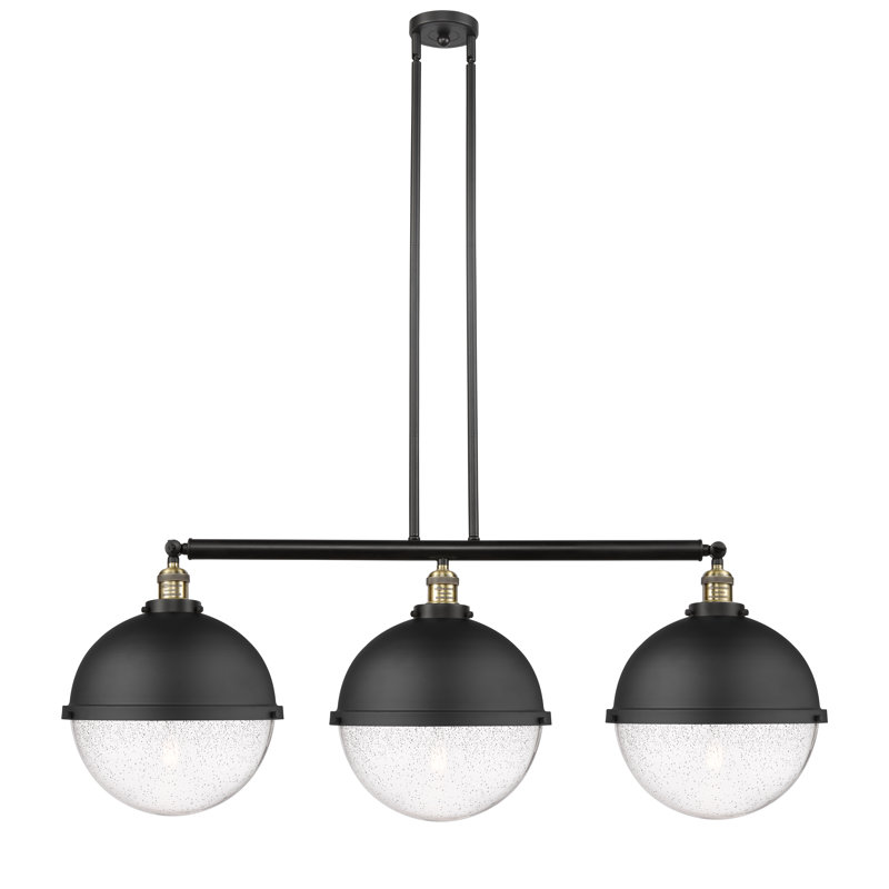 Luminaire suspendu linéaire à 3 lumières pour îlot de cuisine Andrielle, Noir / laiton antique