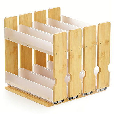 Bamboo Pull-Out Spice Rack, Heavy-Duty Sliding Seasoning Organizer, Vertical Storage for Kitchen Cabinet & Pantry