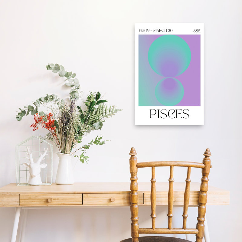 Pisces Zodiac Gradient Abstract Contemporary Minimalist Violet Wall Art Print by Valeria Castillo - Wrapped Canvas Print