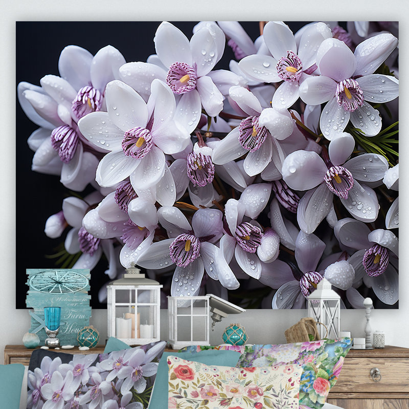 Lavande, neige, hiver, fleur sur toile, H 24 po x l 32 po x P 1 po, Toile tendue