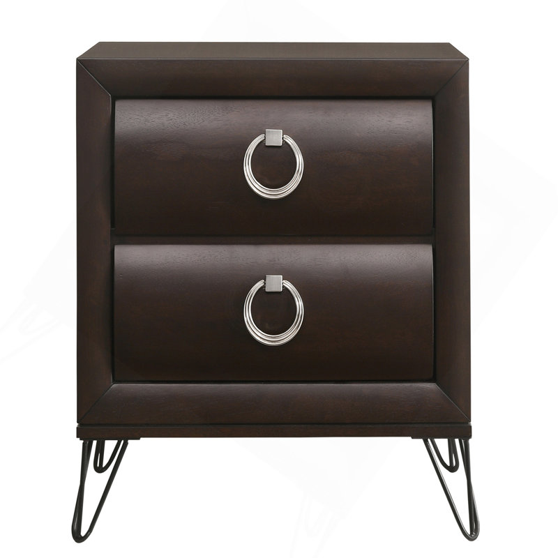 Dark Merlot 2-Drawer Nightstand With Hairpin Legs