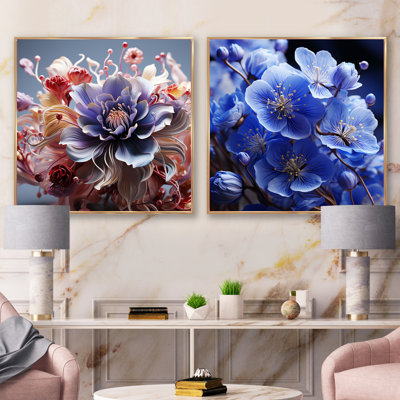 Abstract Floral Whispers - Violets Square Collage Set Of 2