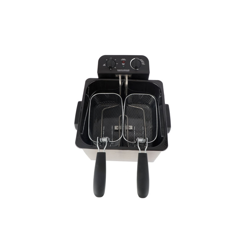 Friteuse Magnavox 4,8 pintes / 4,5 litres avec 3 paniers de friture, friteuse électrique 1800 watts avec température et minuterie réglables, argent 
