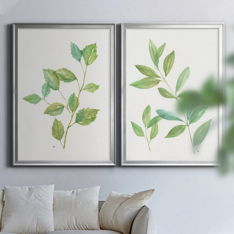 Printemps verts I - ensemble de 2 reproductions d'art, H 22,5 po x l 61 po x P 1,5 po, Toile encadrée argentée, Pas de tapis