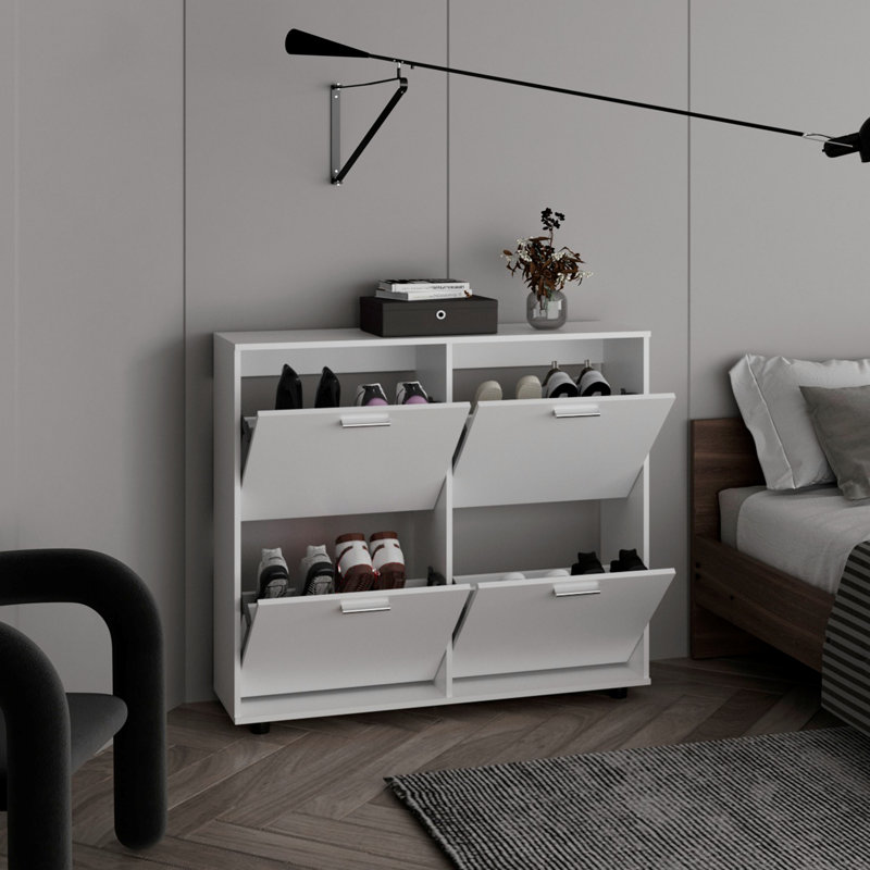 Étagère à chaussures 4 portes avec plusieurs tablettes, rangement pour chaussures moderne