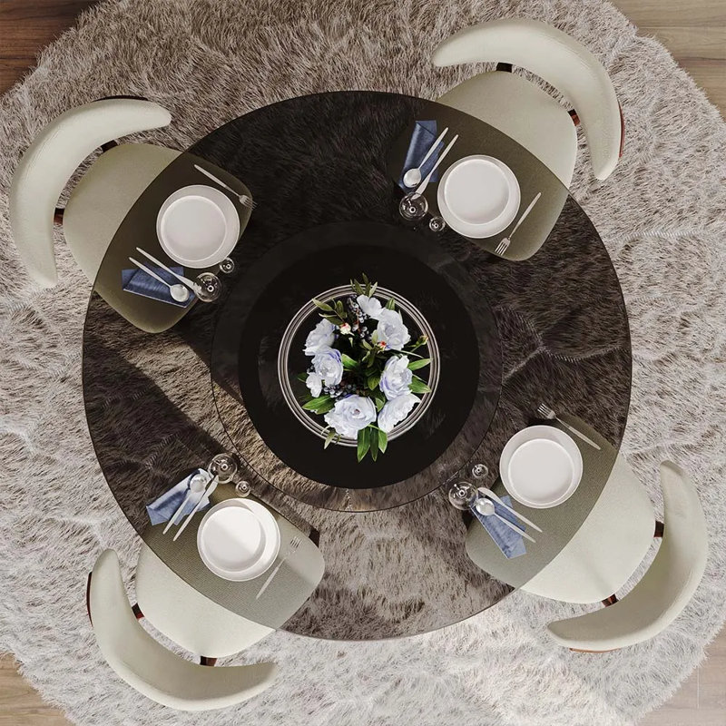 Ensemble de salle à manger moderne 5/7 pièces, ensemble de table de salle à manger rond pré-assemblé, ensemble de table de salle à manger en pierre frittée avec chaises rembourrées