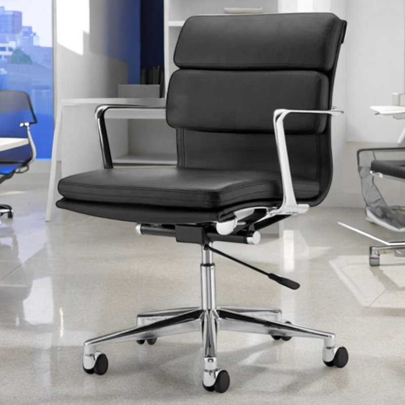 Danely Leather Low Back Office Chair, Black