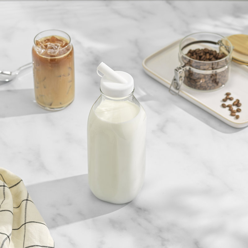 Brightware Glass Milk Bottles – 32 oz – Set of 3, 10.2" H x 3.34" W