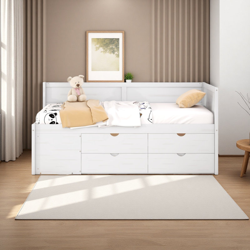 Lit de jour avec tiroirs et tablettes, Lit simple, Blanc