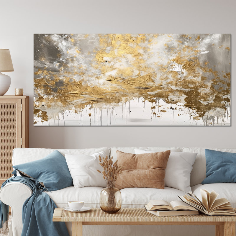Loughlin Golden Abstract - Décoration murale abstraite, Toile tendue, H 28 po x l 60 po x P 1,5 po