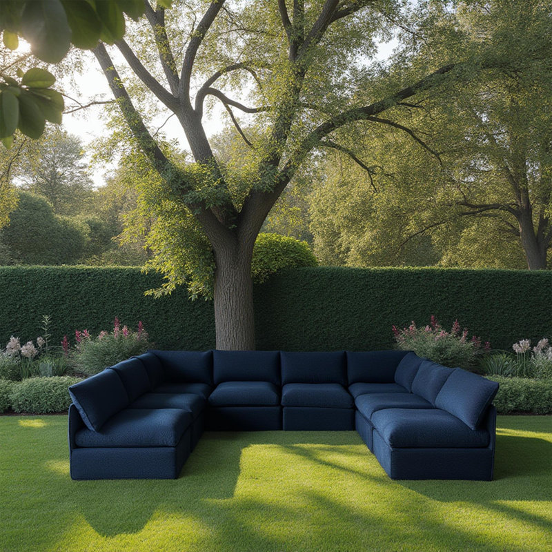 Ensemble de canapé de patio modulaire en U Patioflare Lanai, bleu, Bleu