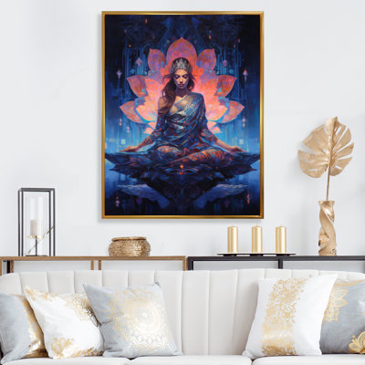 Bleu, yoga, lotus rose, femme