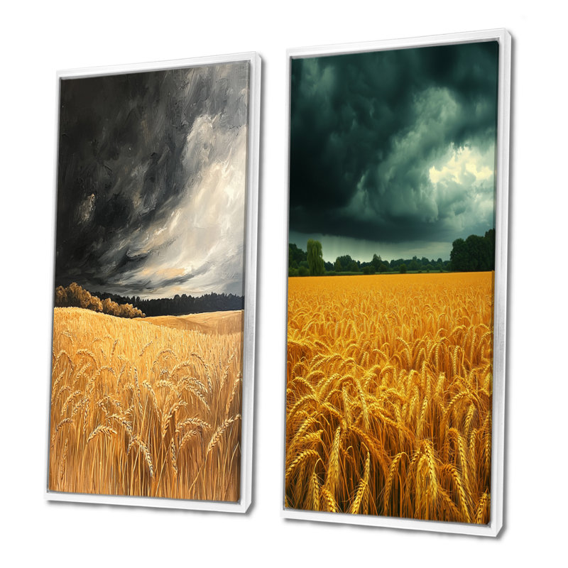 «Countryside Golden Wheat Under Storm Clouds I», collection d'art sur toile 2 panneaux, H 40 po x l 41 po
