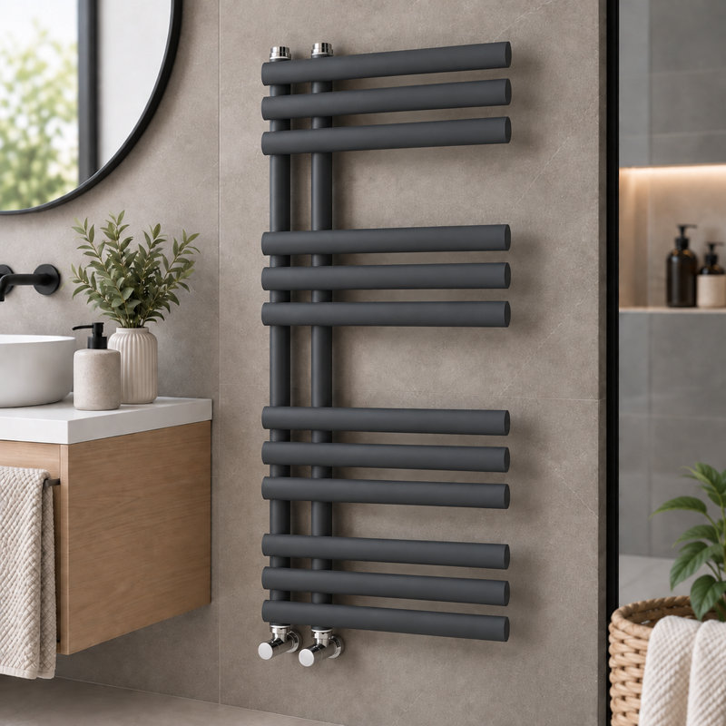 Flat Panel Towel Rail Heated Towel Rails, 113cm H x 50cm W x 56cm D, Anthracite
