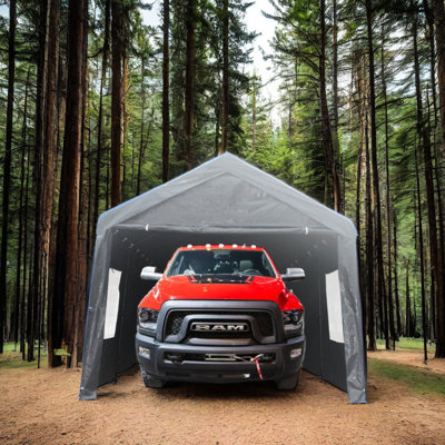 12x20ft Ventilated Garage Canopy: , Waterproof, Protected, For Various Vehicles And Camping Activities Outdoor Rust , With Removable Sidewalls Doors