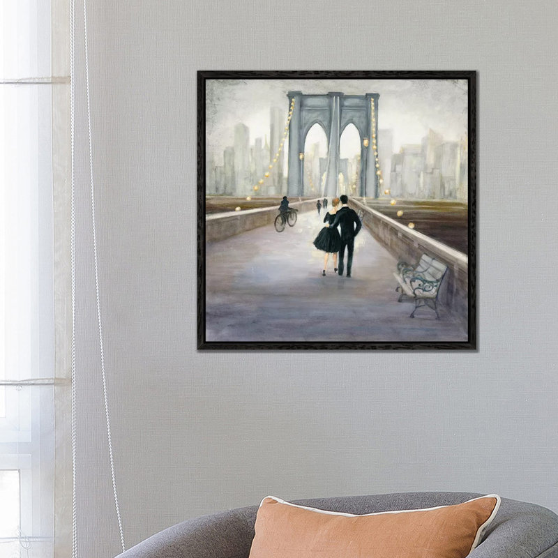 Bridge To New York by Julia Purinton - Wrapped Canvas Painting, 66.04 cm H x 66.04 cm W, Black Floater Framed