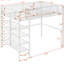 Lit mezzanine simple blanc avec 4 tablettes et tablette de rangement ouverte