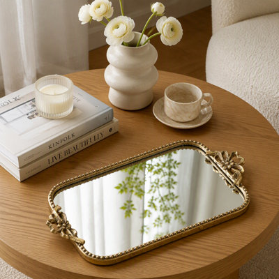 Iron Tray with Ornate Gold Frame and Mirrored Surface
