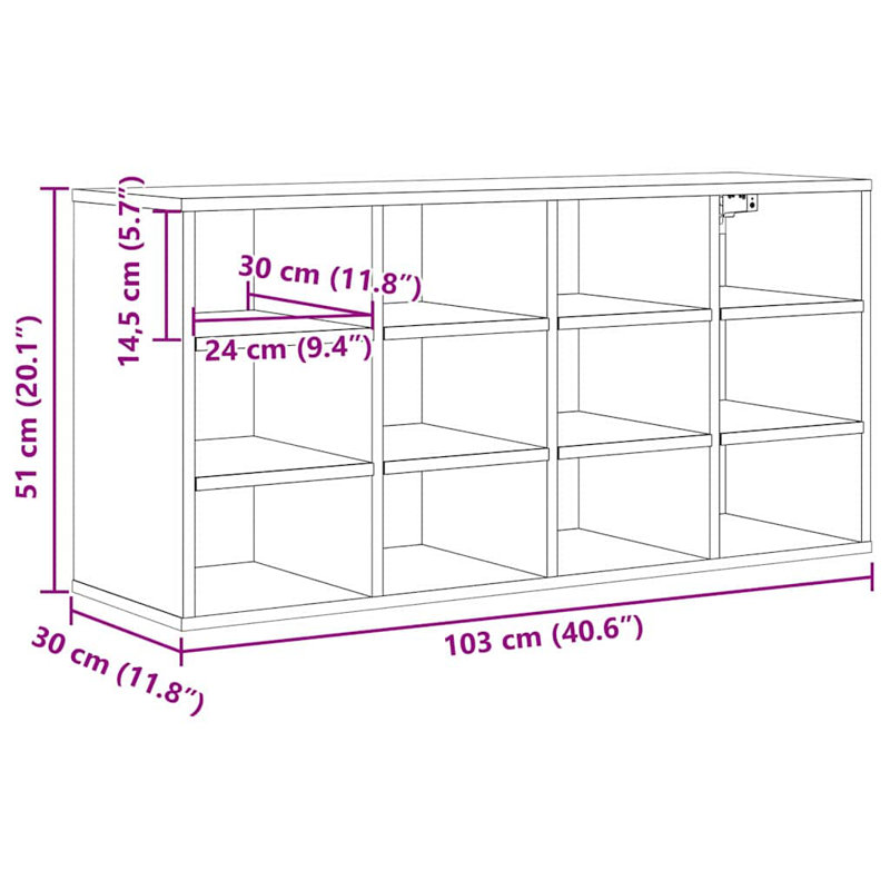 Shoe Cabinet With Shelf 103 X 30 X 51 Cm Engineered Wood, Old Wood