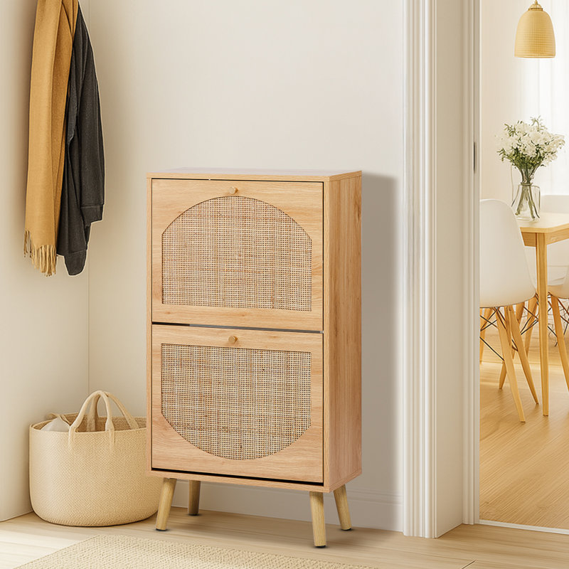 Armoire de rangement à chaussures en rotin, H 38,6 po x l 21,3 po x P 9,5 po, Brun